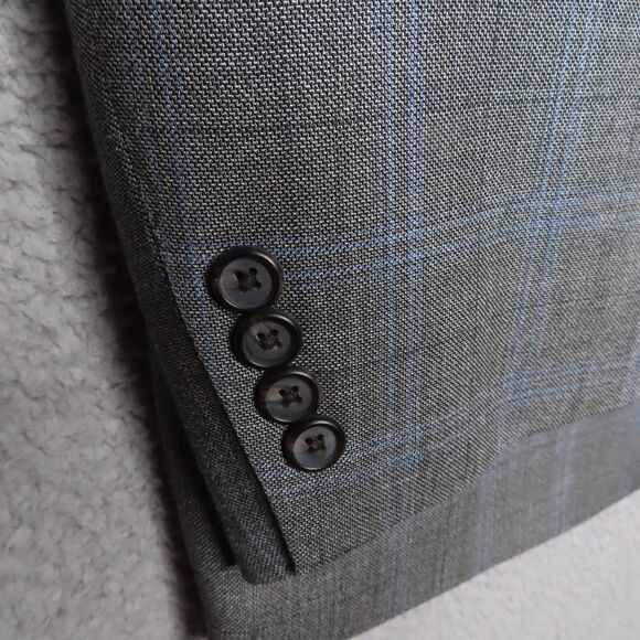 Lauren Ralph Lauren Sport Coat Mens 46R Gray Blue Plaid Wool Silk Executive Fit - Picture 4 of 12